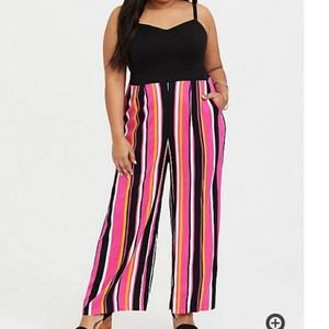 NWT Torrid Striped Wide Leg Jumpsuit pink Black Size 1